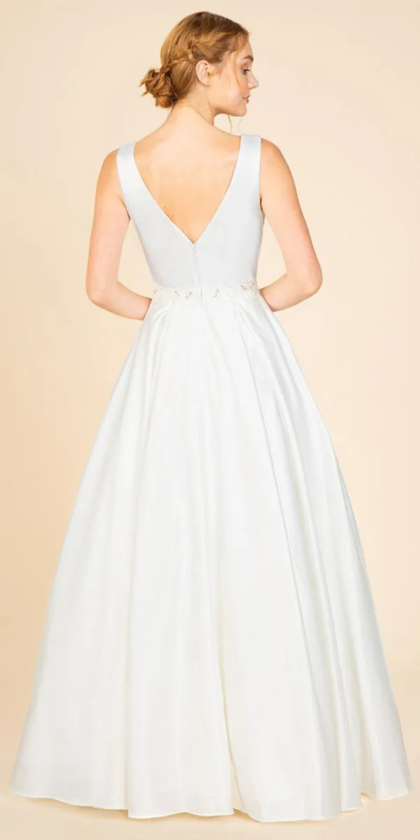 Eureka 9090 V-Neck and Back Beaded Waist Long Dress