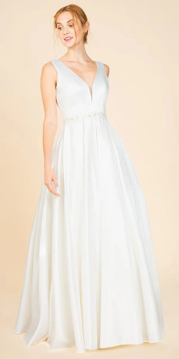 Eureka 9090 V-Neck and Back Beaded Waist Long Dress