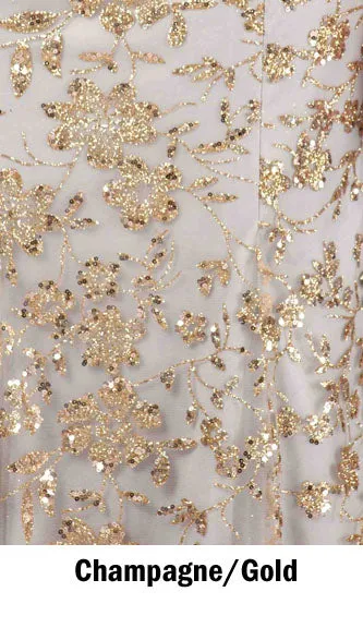 Eureka 9766 Long Off Shoulder A-Line Gown Glitter Print