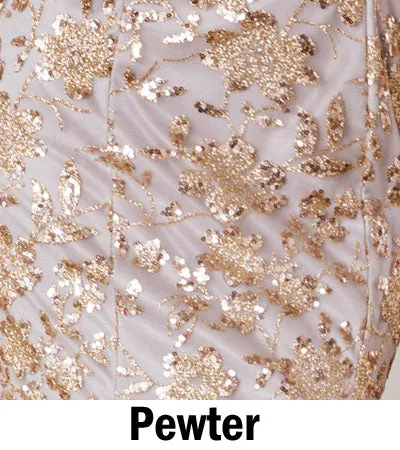 Eureka 9766 Long Off Shoulder A-Line Gown Glitter Print