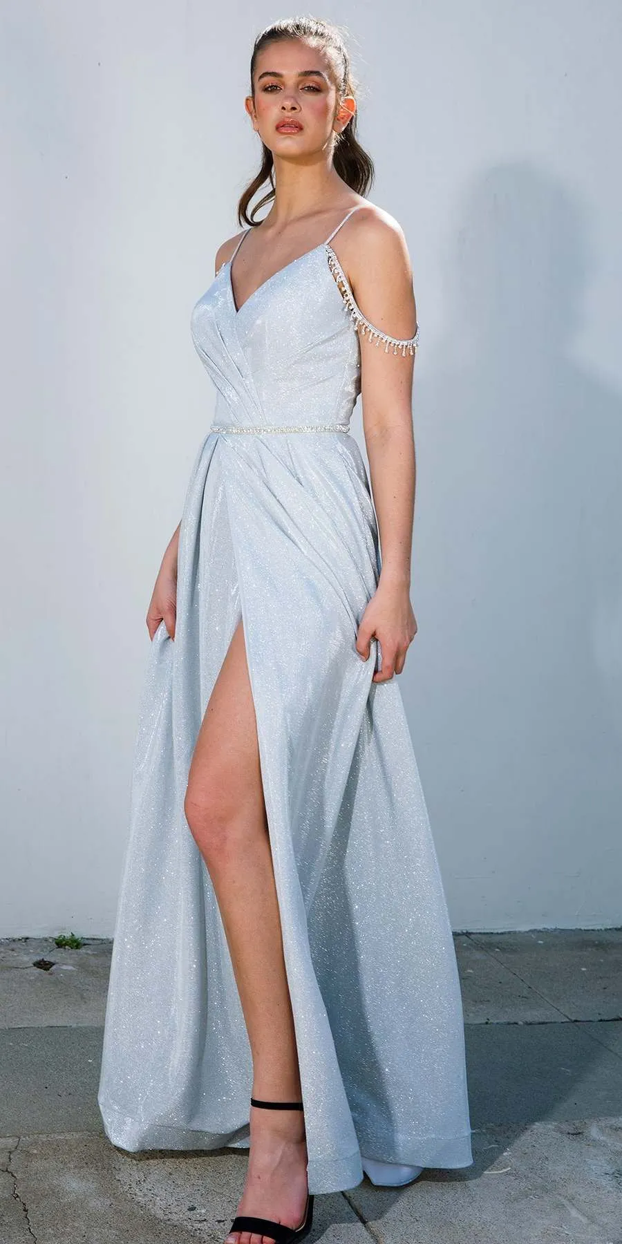 Eureka 9800 Long A-Line Shimmer Gown Off Shoulder