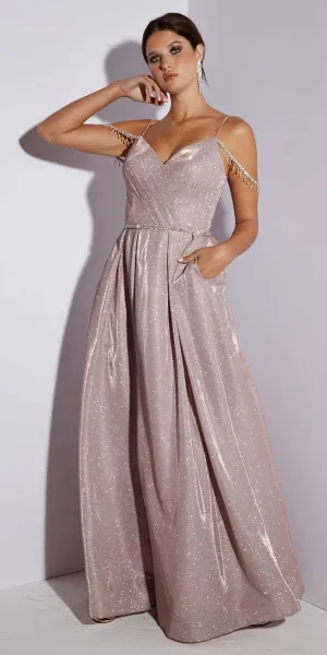 Eureka 9800 Long A-Line Shimmer Gown Off Shoulder