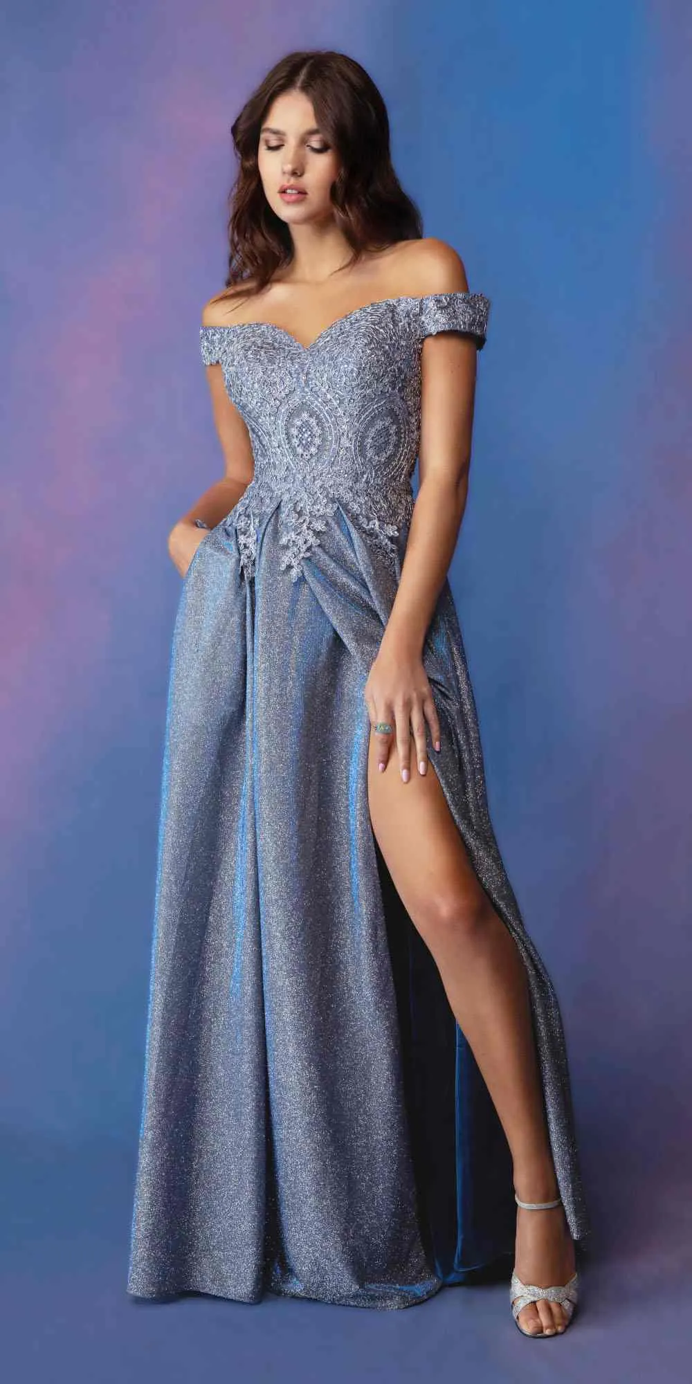 Eureka 9806 Floor Length Off Shoulder A-Line Gown