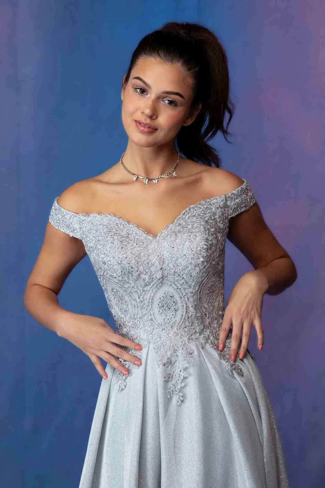 Eureka 9806 Floor Length Off Shoulder A-Line Gown