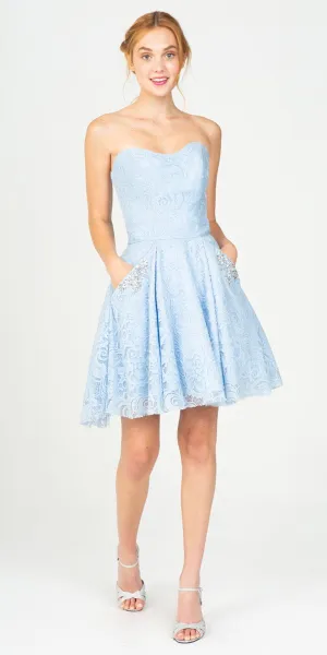 Eureka 9922 Strapless Short Dress with Pockets