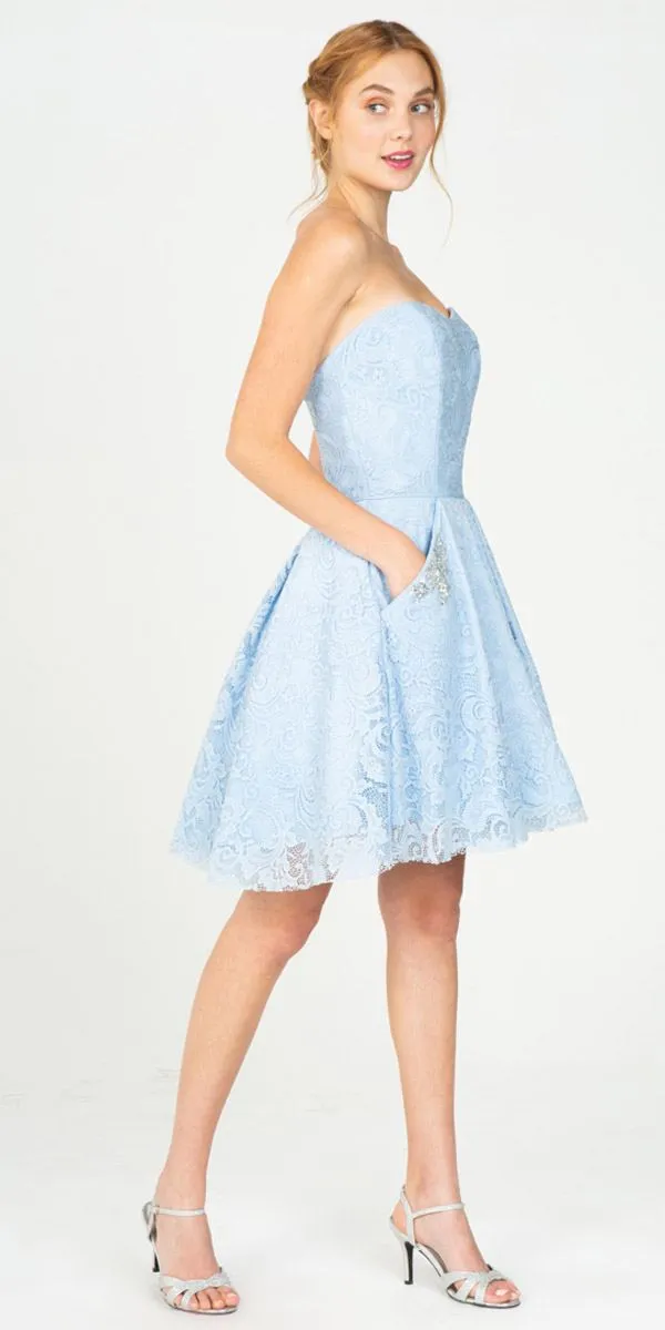 Eureka 9922 Strapless Short Dress with Pockets
