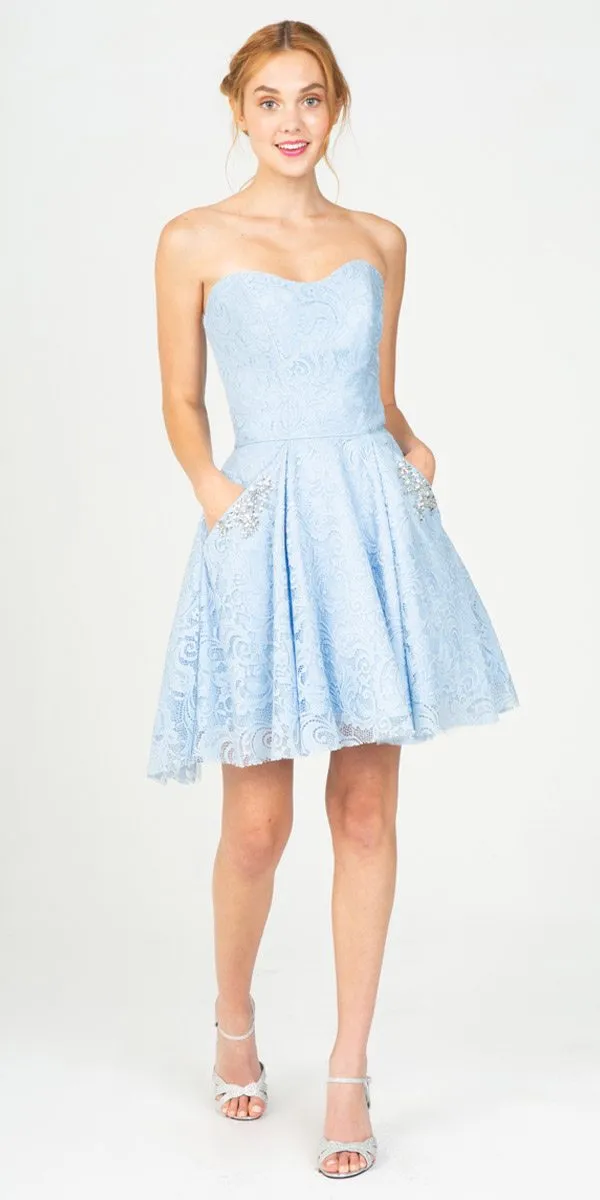 Eureka 9922 Strapless Short Dress with Pockets