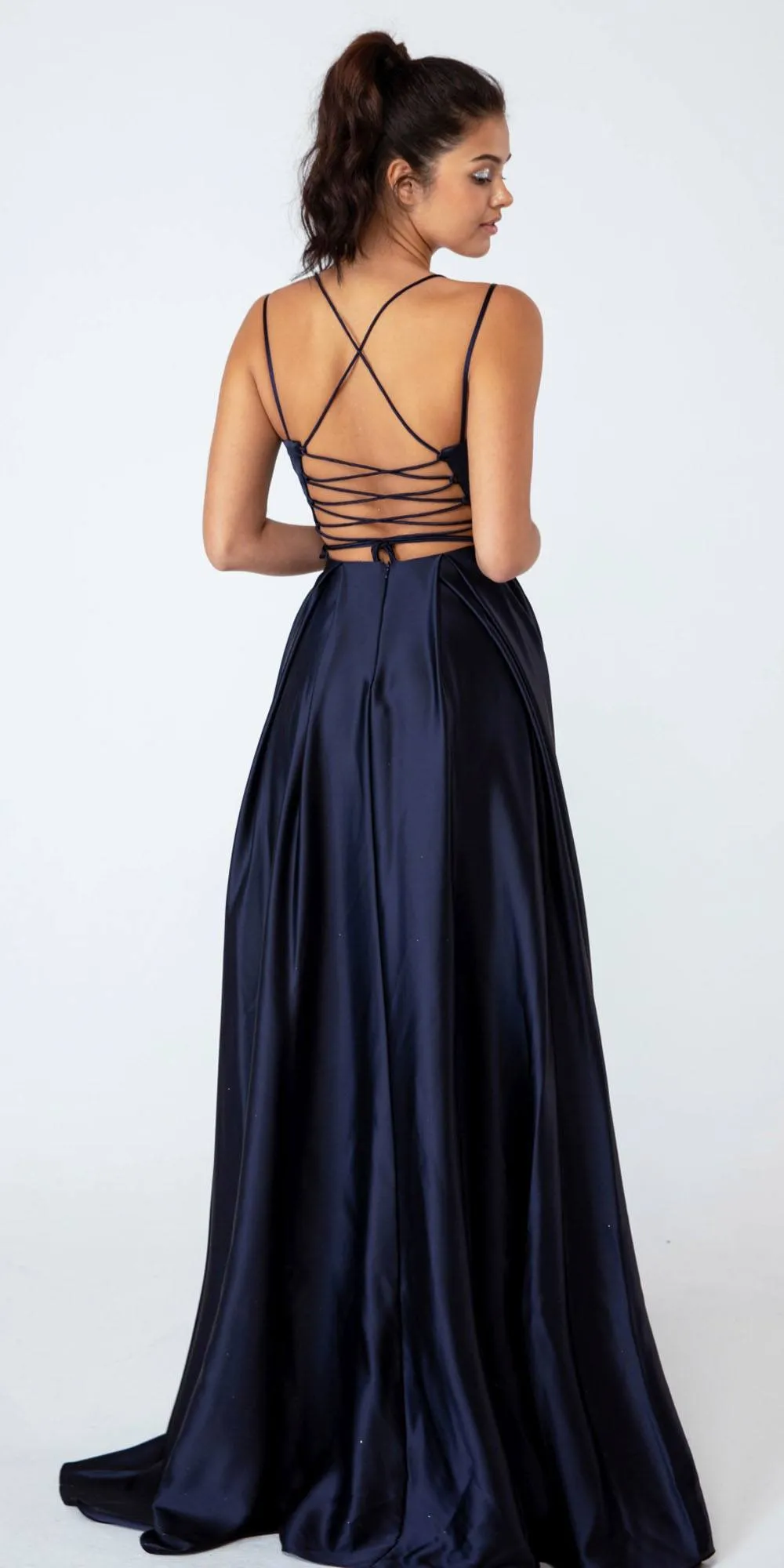 Eureka 9925 Floor Length Satin A-Line Dress with Pockets