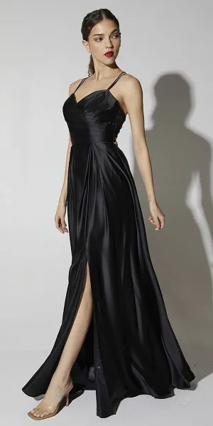 Eureka 9925 Floor Length Satin A-Line Dress with Pockets