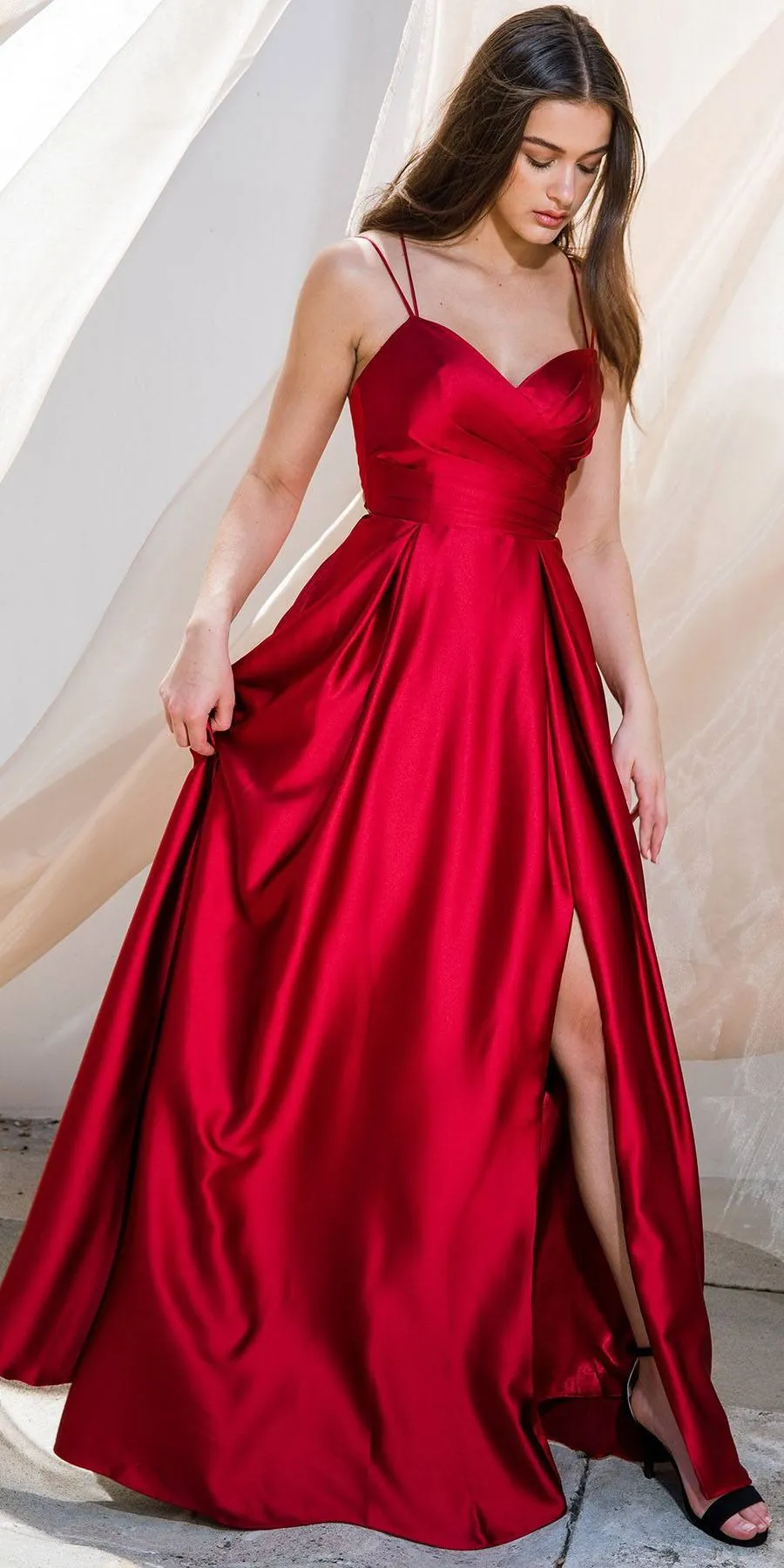 Eureka 9925 Floor Length Satin A-Line Dress with Pockets
