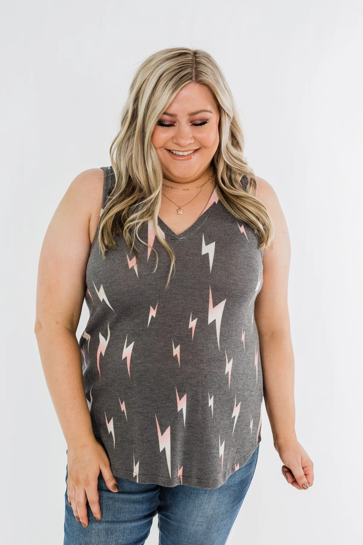 Every Time We Touch Lightning Bolt Tank Top- Charcoal
