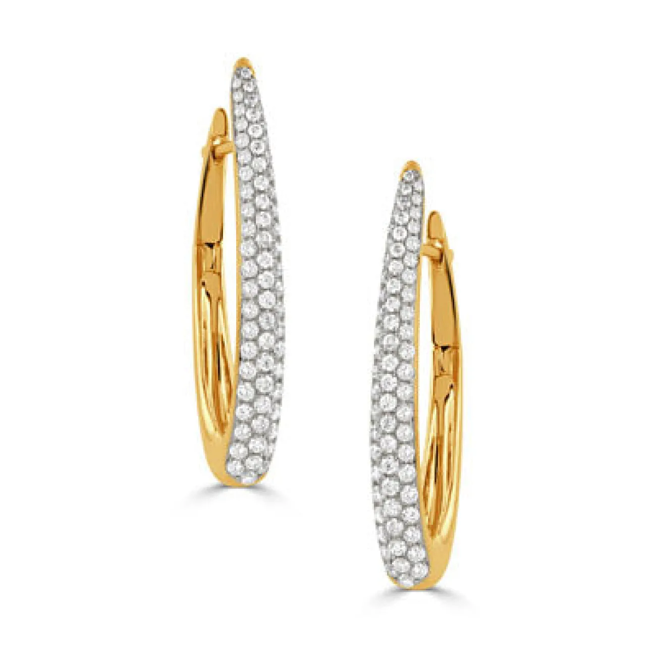 Fashion 18K Yellow & White Gold Two Tone Diamond Pavé Hoop Earrings
