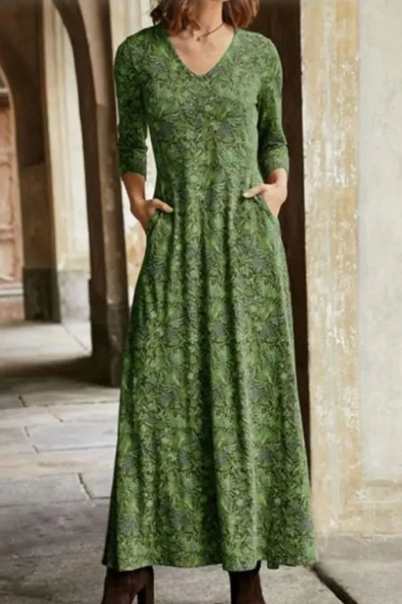 Fashion Casual Print Patchwork V Neck A Line Dresses
