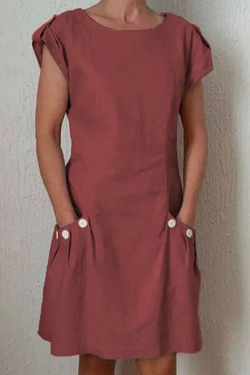 Fashion Street Solid Patchwork O Neck A Line Dresses(5 Colors)