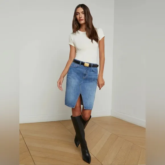FAVORITE DAUGHTER Jordie Super High Rise Denim Pencil Skirt 28