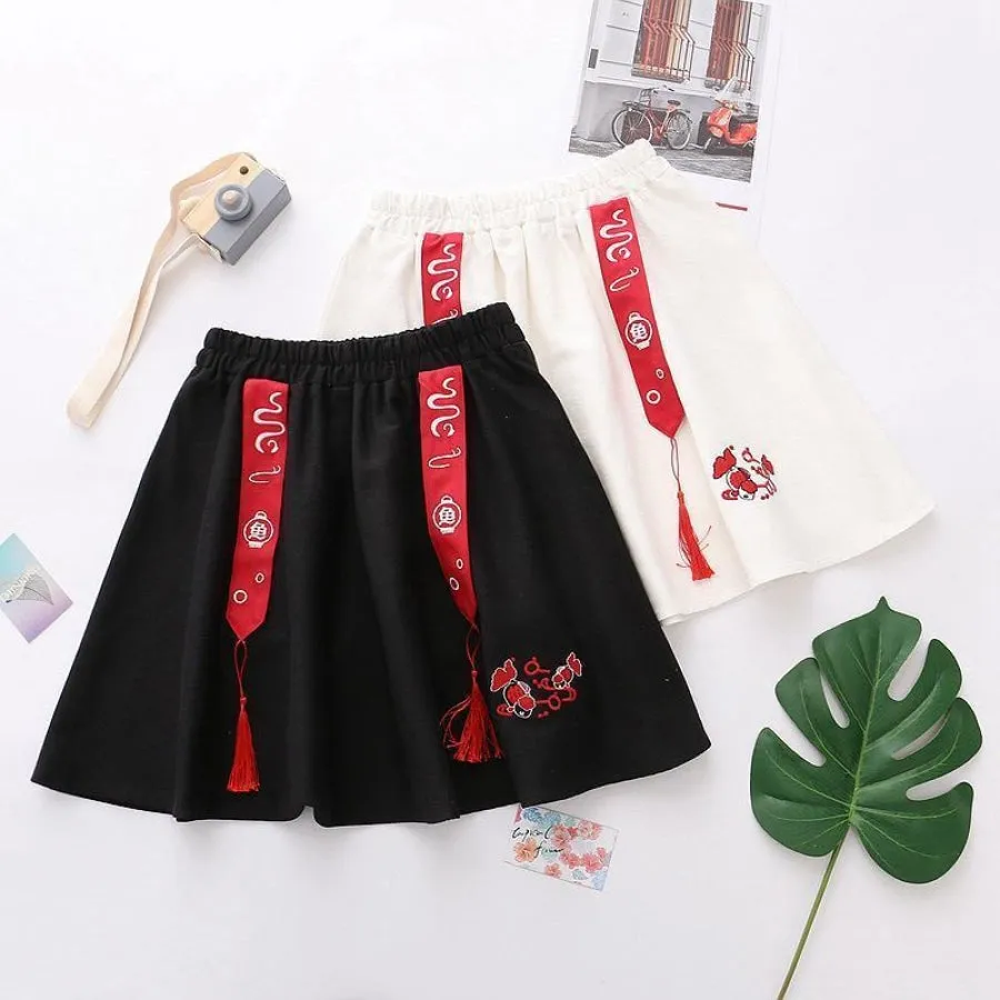 Fish Embroidery Tassels A-line Skirt J20040