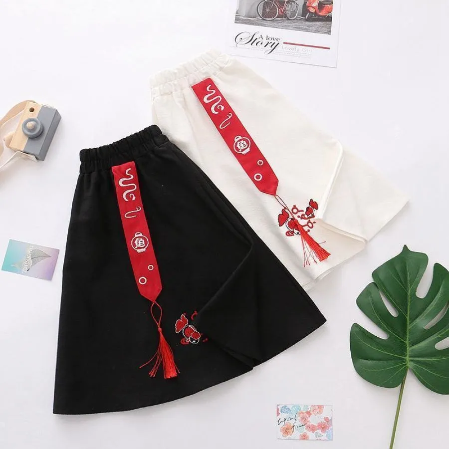 Fish Embroidery Tassels A-line Skirt J20040