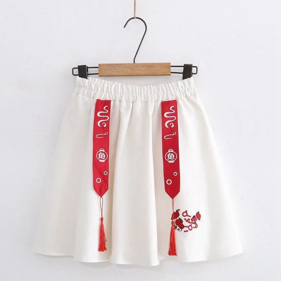 Fish Embroidery Tassels A-line Skirt J20040