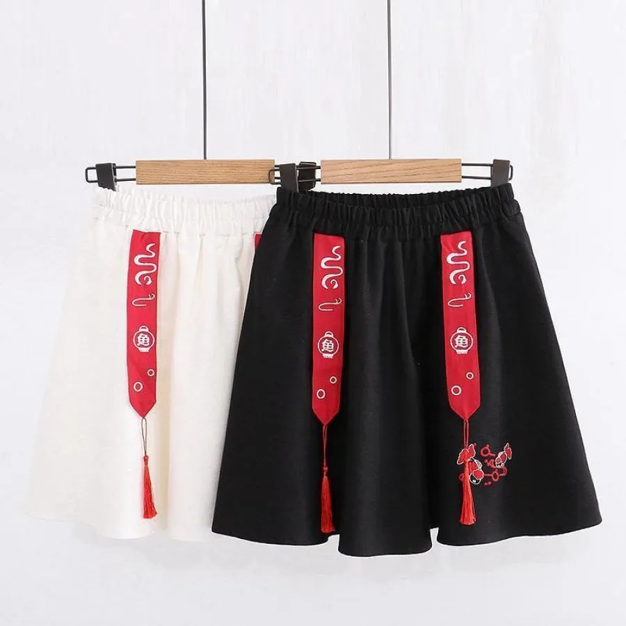 Fish Embroidery Tassels A-line Skirt J20040
