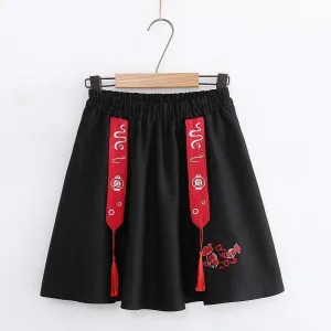 Fish Embroidery Tassels A-line Skirt J20040