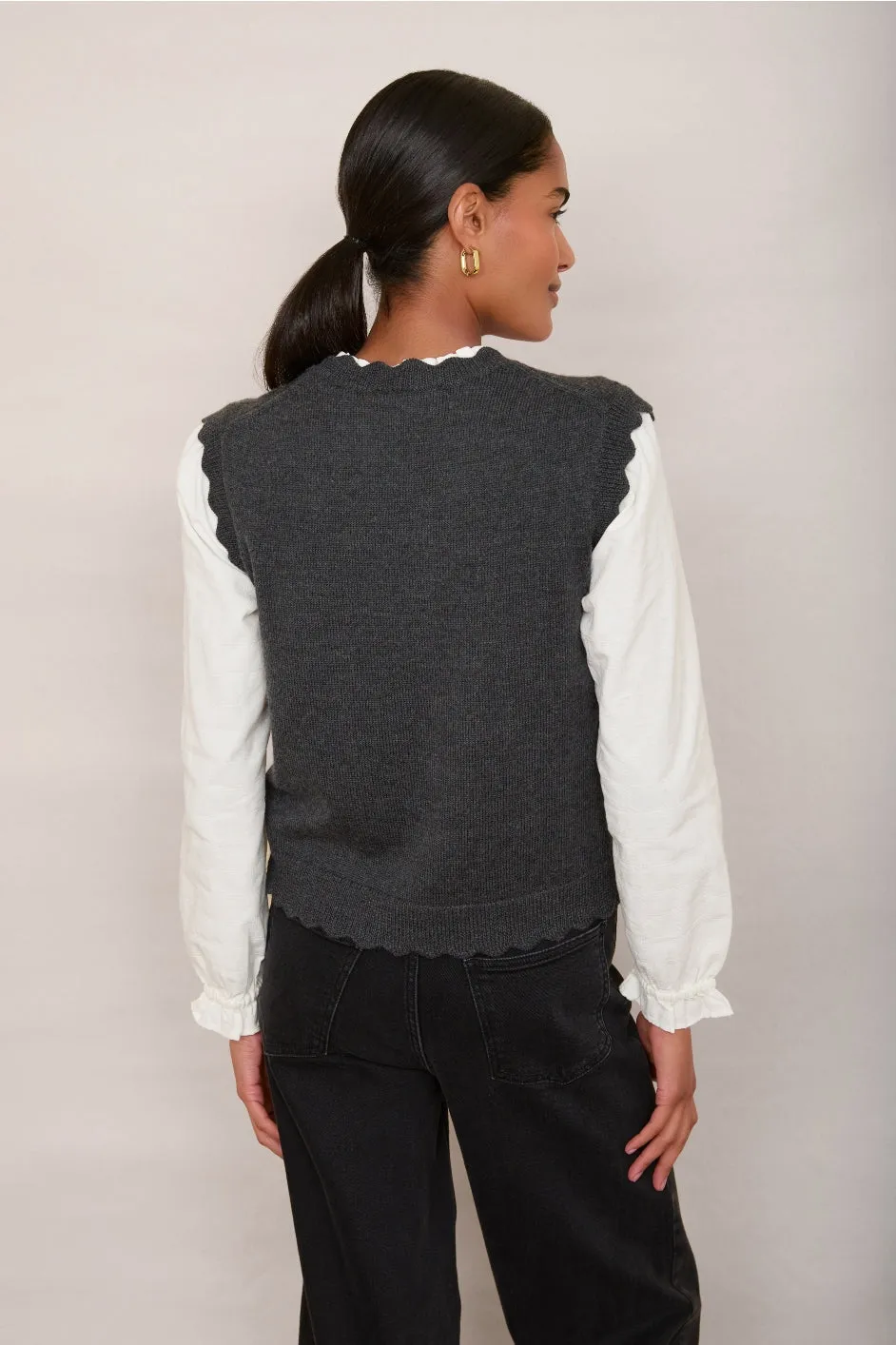 Fleurine Scallop Tank - Charcoal Marl