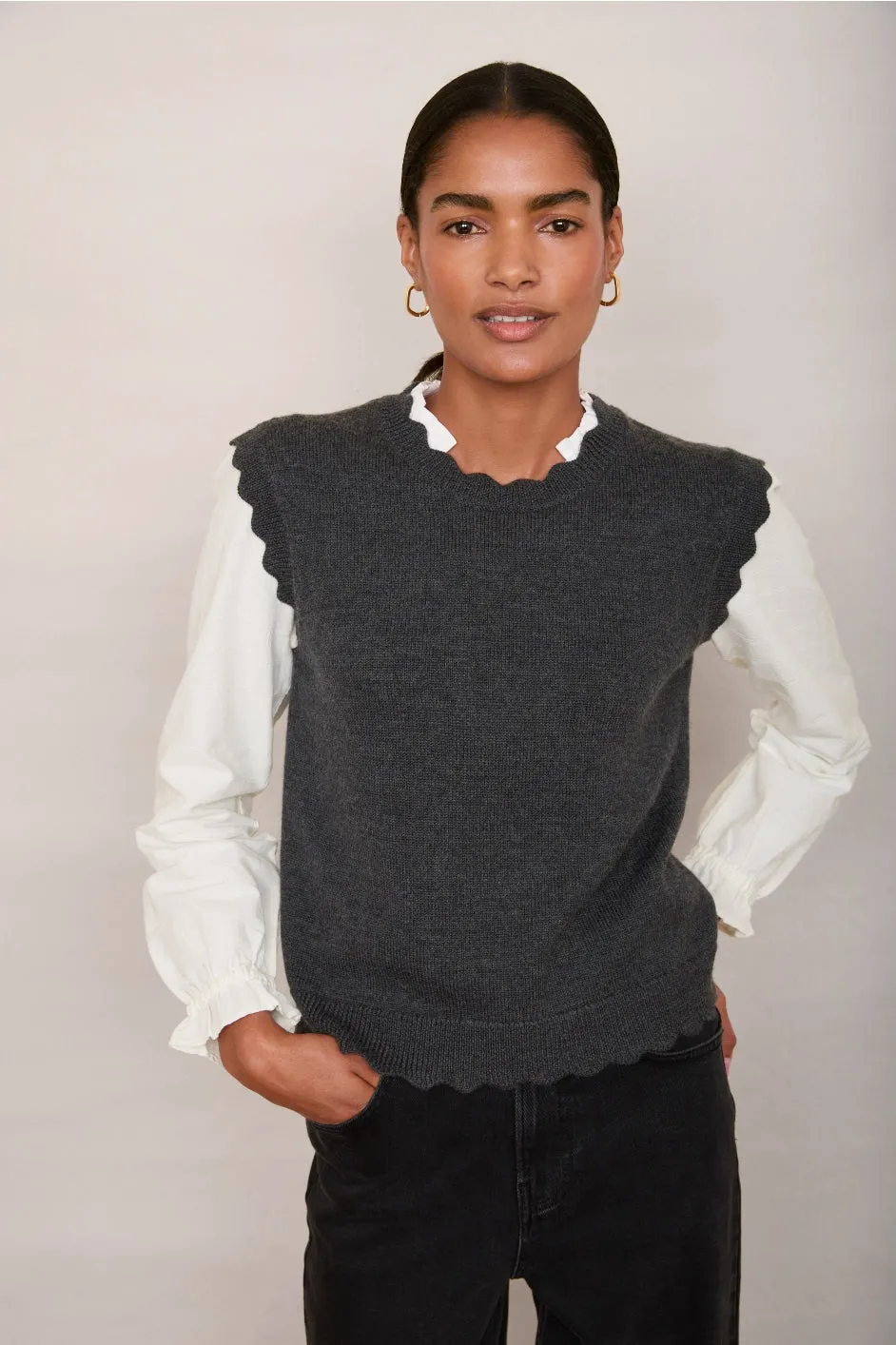 Fleurine Scallop Tank - Charcoal Marl