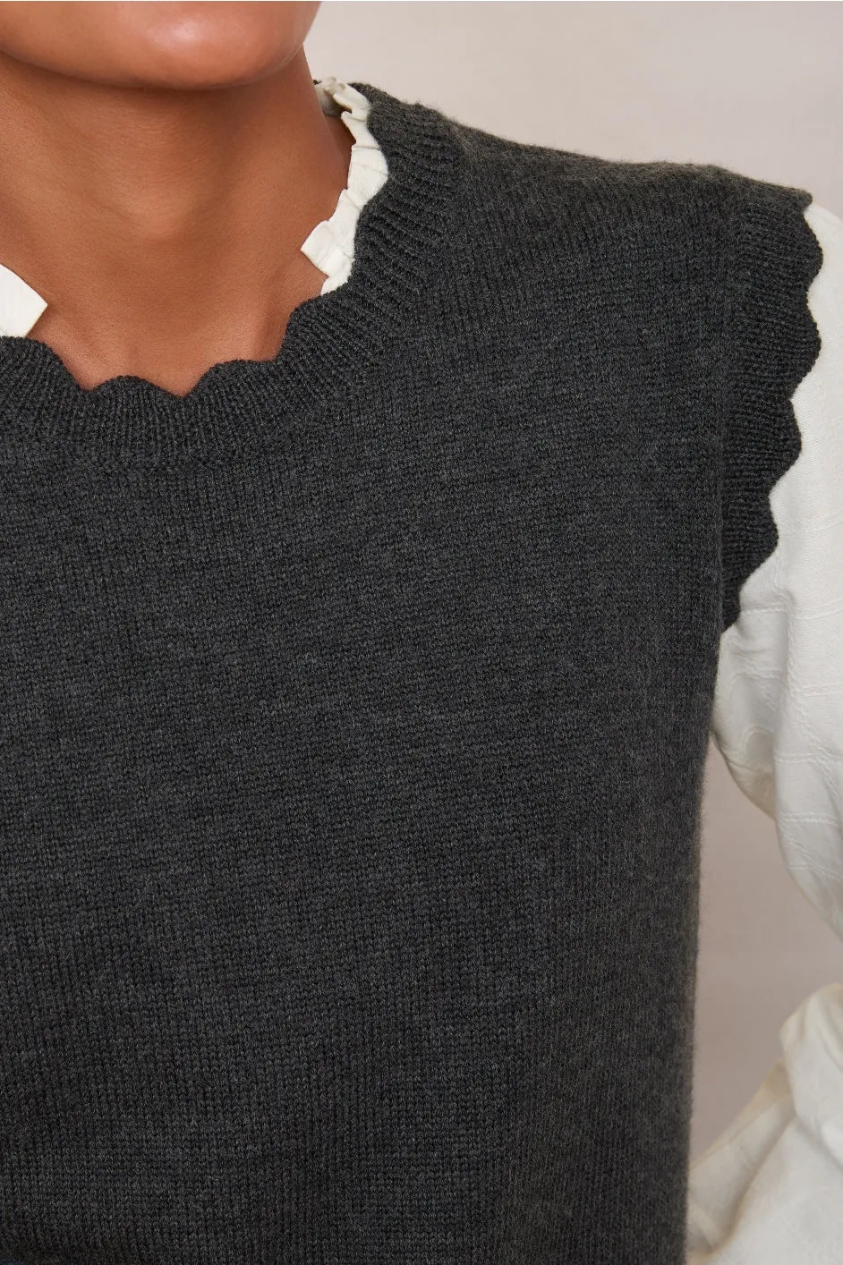 Fleurine Scallop Tank - Charcoal Marl