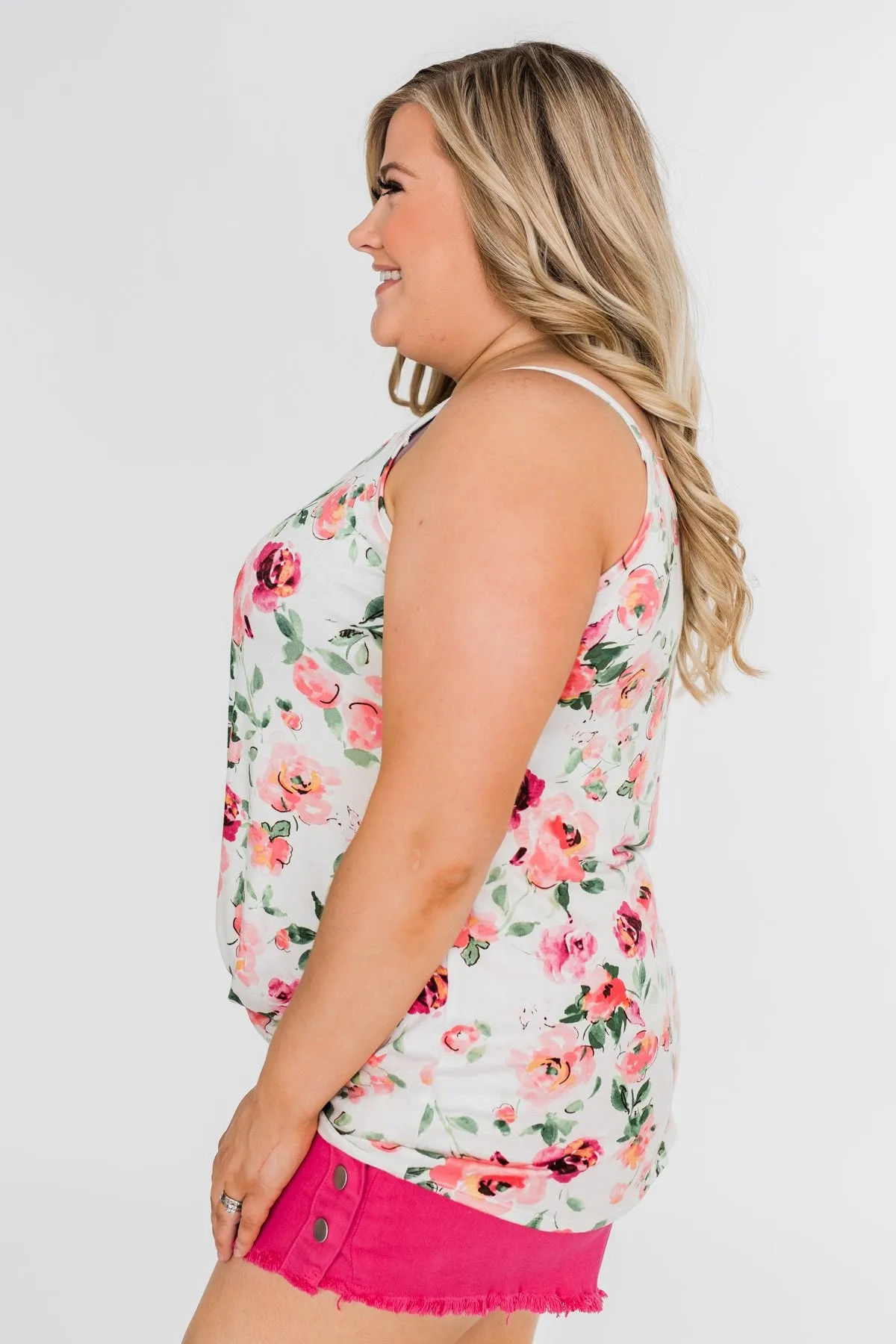 Flirty & Thriving Floral Tank Top- Ivory