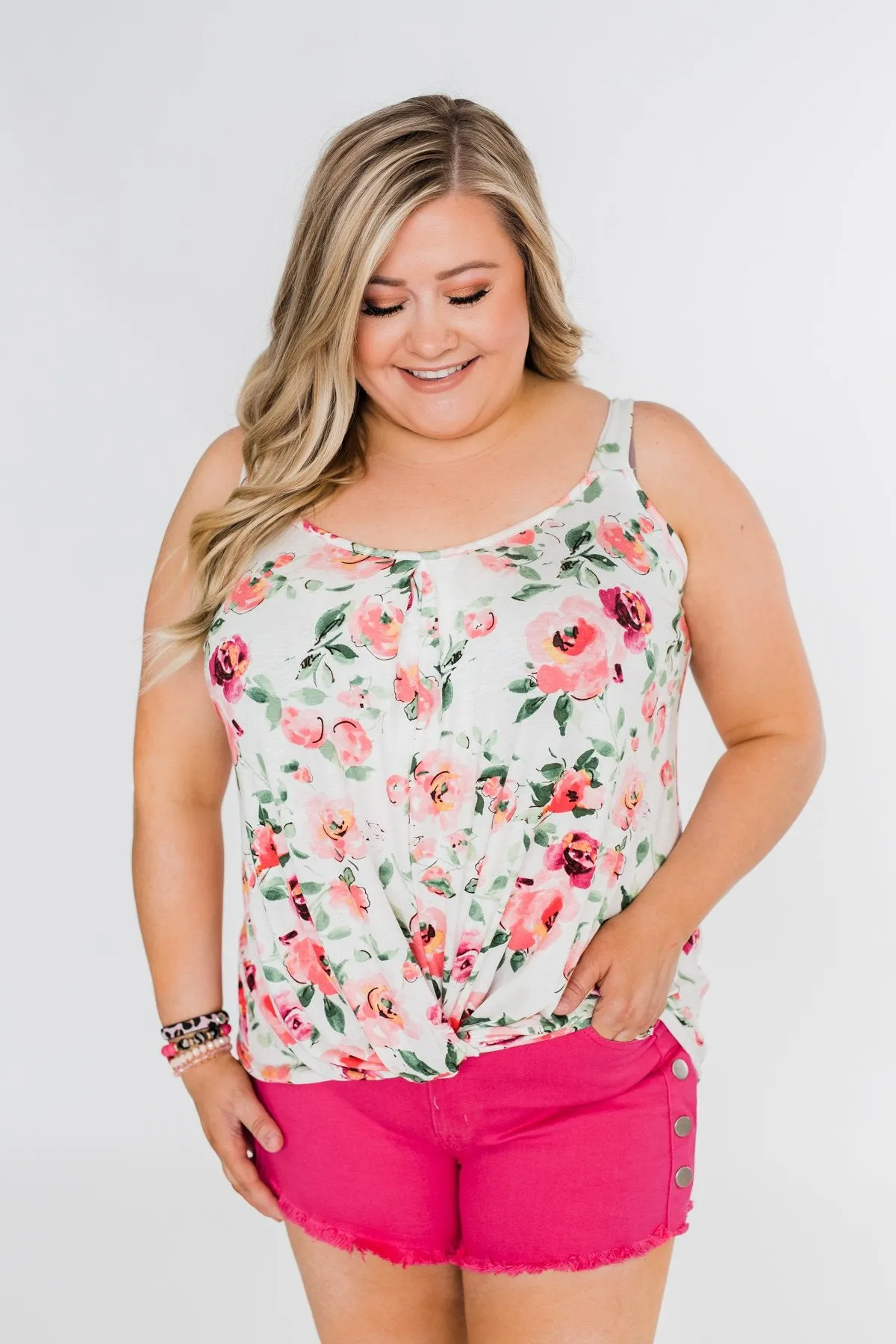 Flirty & Thriving Floral Tank Top- Ivory