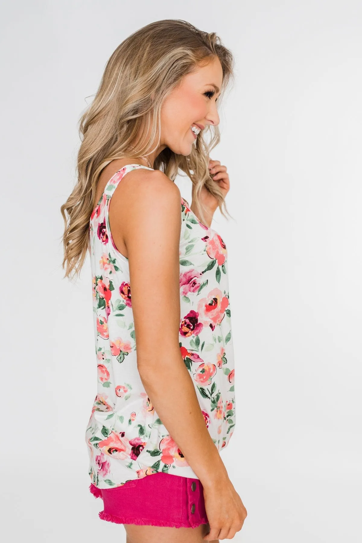 Flirty & Thriving Floral Tank Top- Ivory