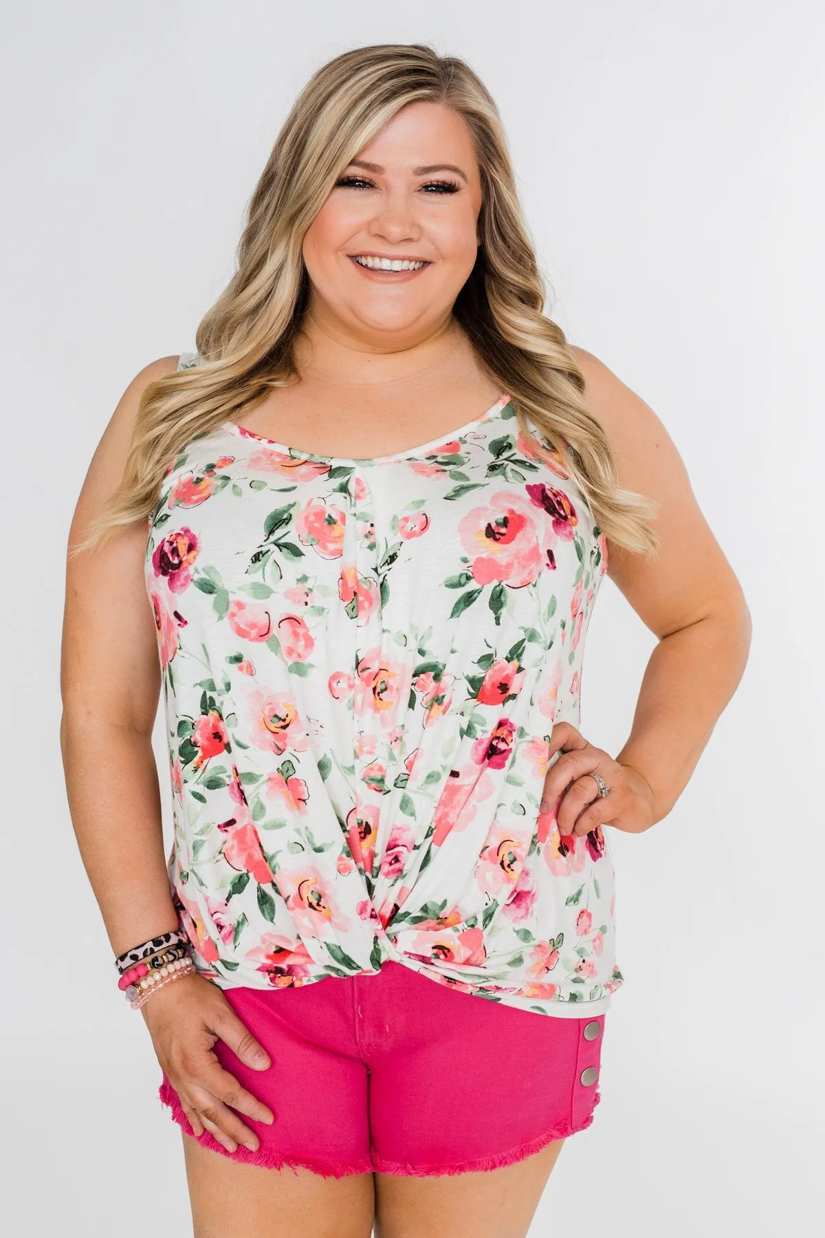 Flirty & Thriving Floral Tank Top- Ivory