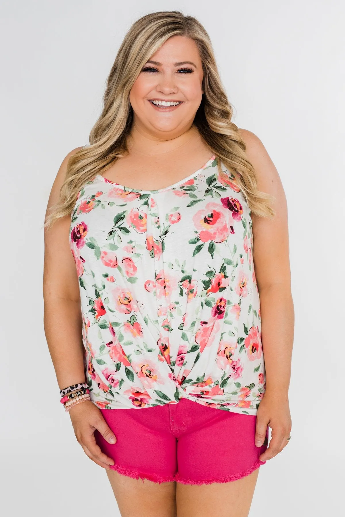Flirty & Thriving Floral Tank Top- Ivory