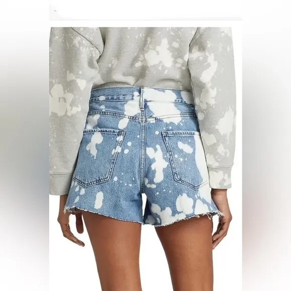 FRAME  Le Ultra Baggy hi waisted denim frayed splatter bleached shorts size 29