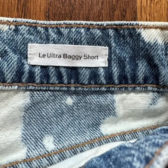 FRAME  Le Ultra Baggy hi waisted denim frayed splatter bleached shorts size 29