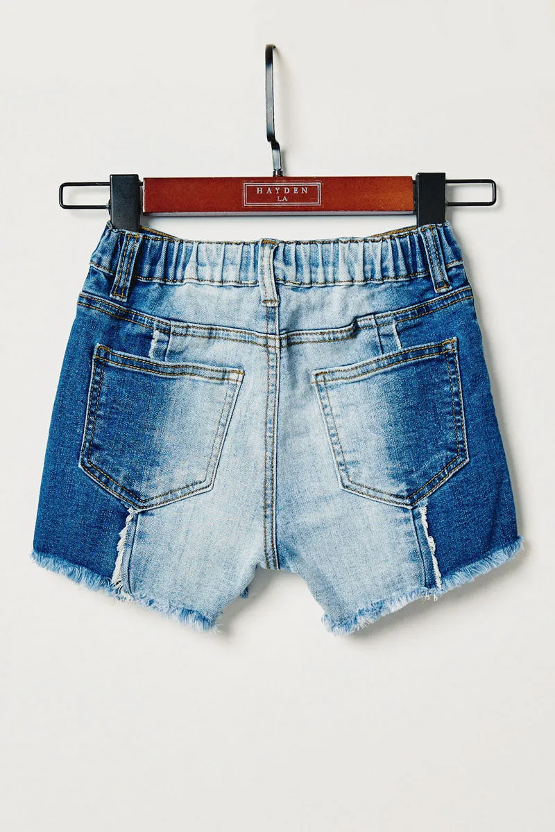 Frayed Colorblock Denim Shorts