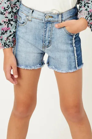 Frayed Colorblock Denim Shorts