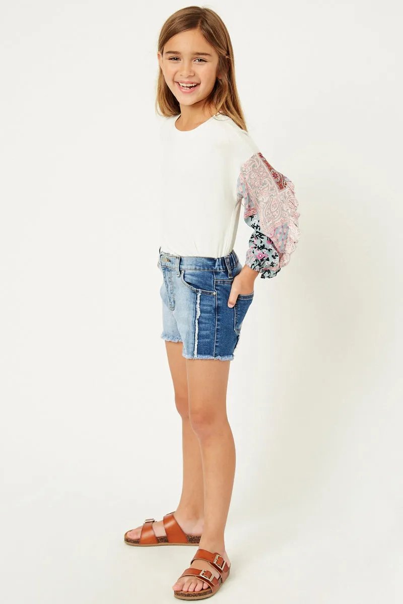 Frayed Colorblock Denim Shorts