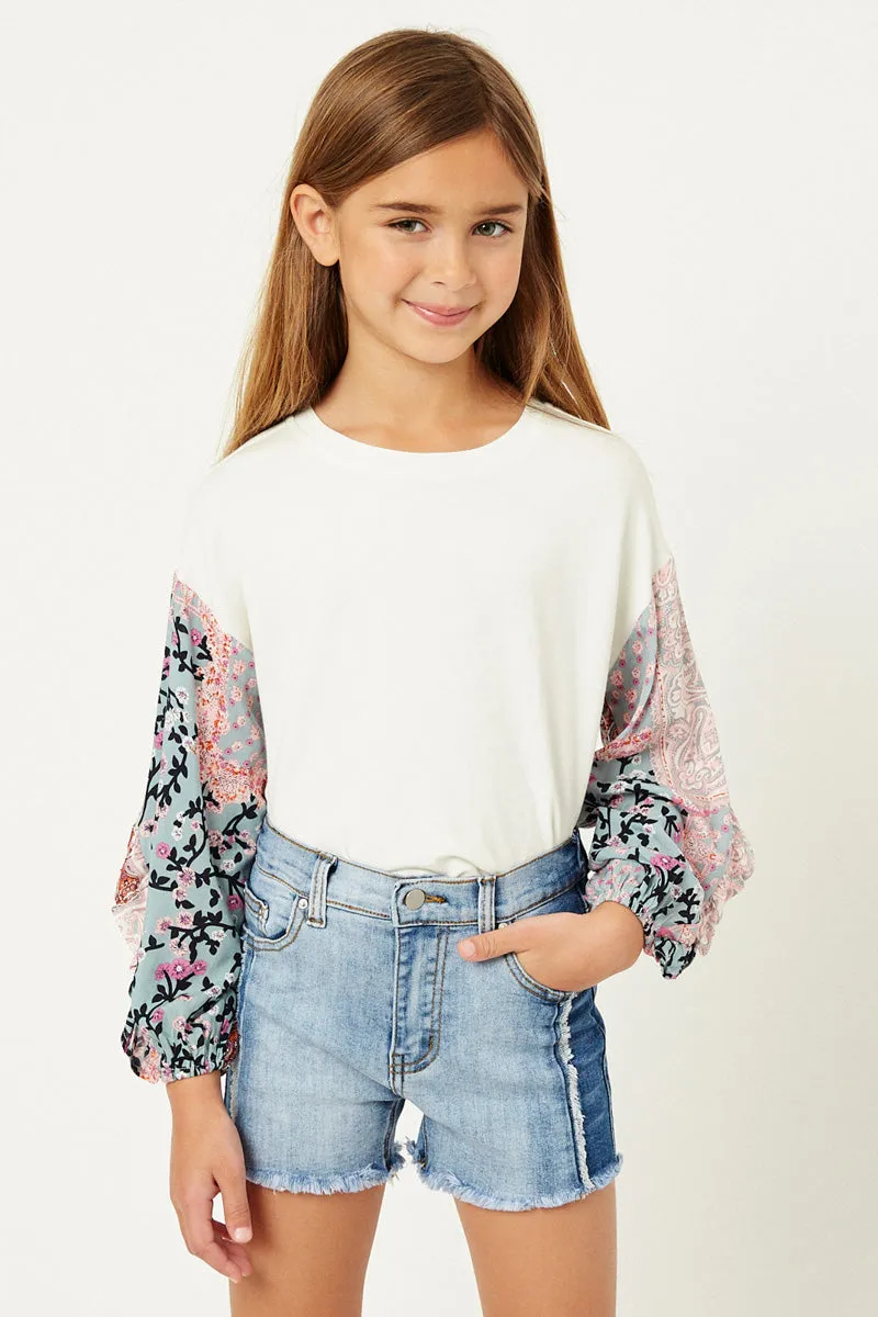 Frayed Colorblock Denim Shorts