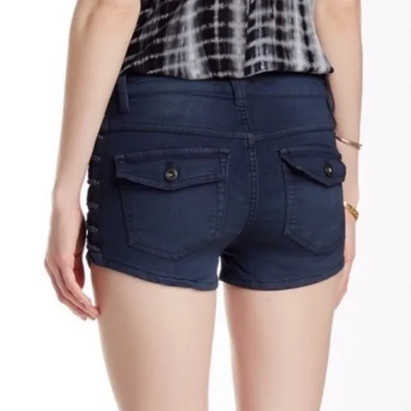 Free People Blue Braided Denim Shorts High Waisted 30