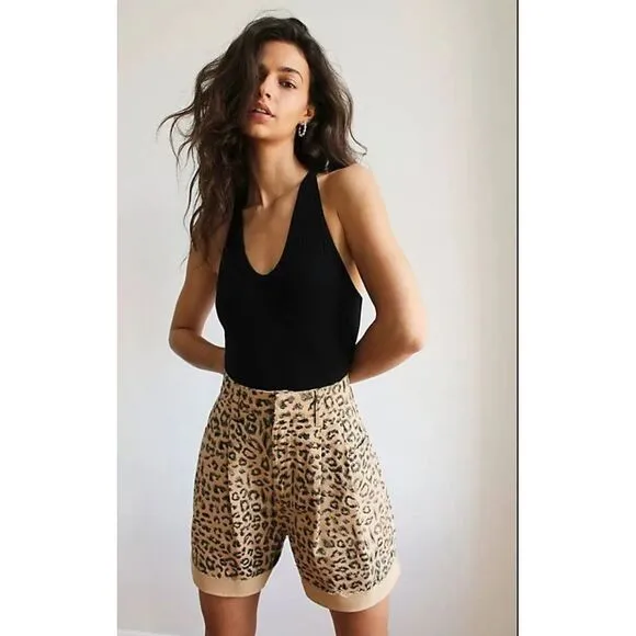 Free People‎ Leopard Print High-Rise Dogtown Shorts