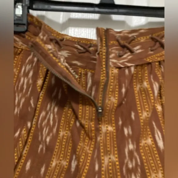 Free People New Romantics Brown Patola Ikat Print Lattice Cut Shorts