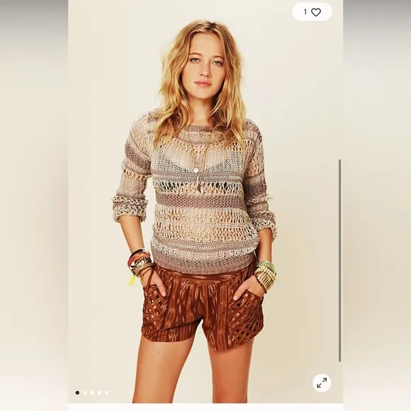 Free People New Romantics Brown Patola Ikat Print Lattice Cut Shorts