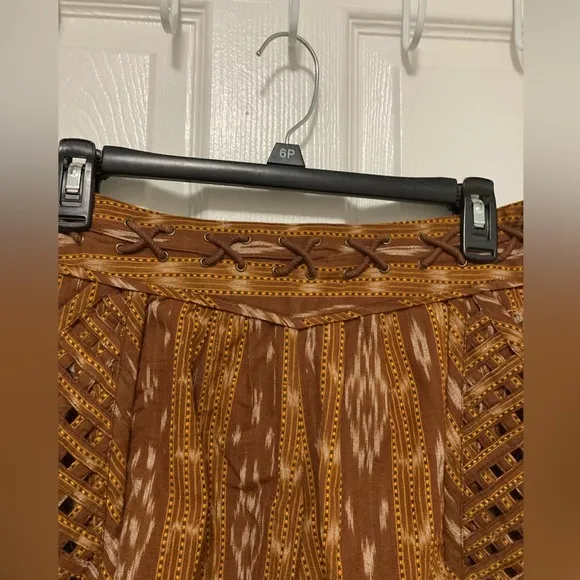 Free People New Romantics Brown Patola Ikat Print Lattice Cut Shorts