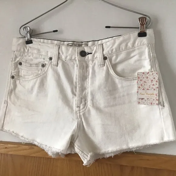 Free People Uptown High-Waisted White Denim Shorts