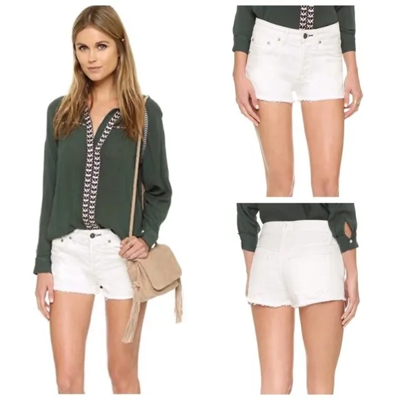 Free People Uptown High-Waisted White Denim Shorts