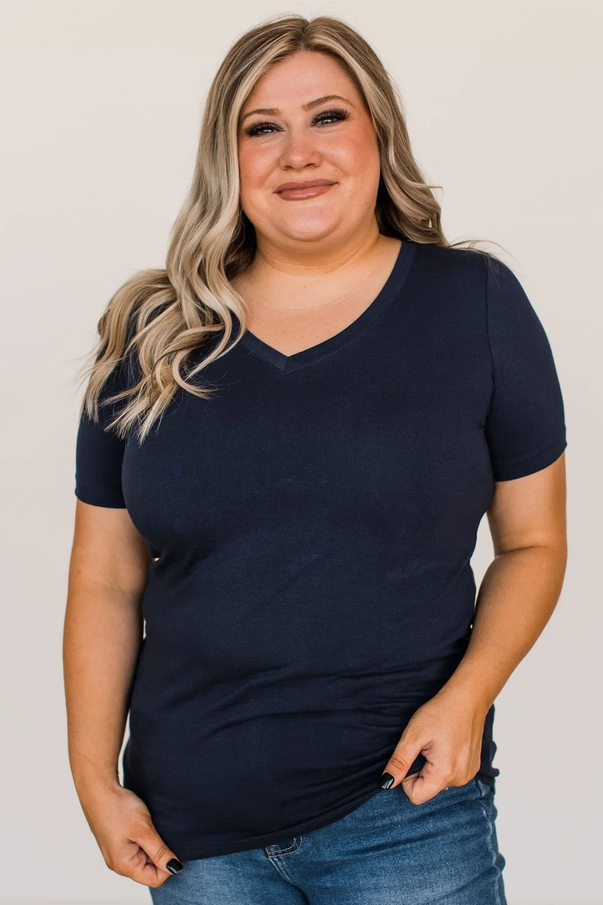 From The Moment We Met V-Neck Tee- Navy