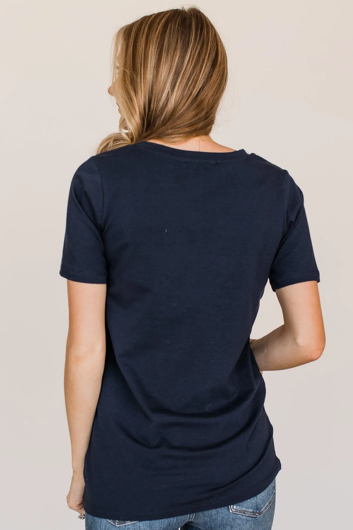 From The Moment We Met V-Neck Tee- Navy