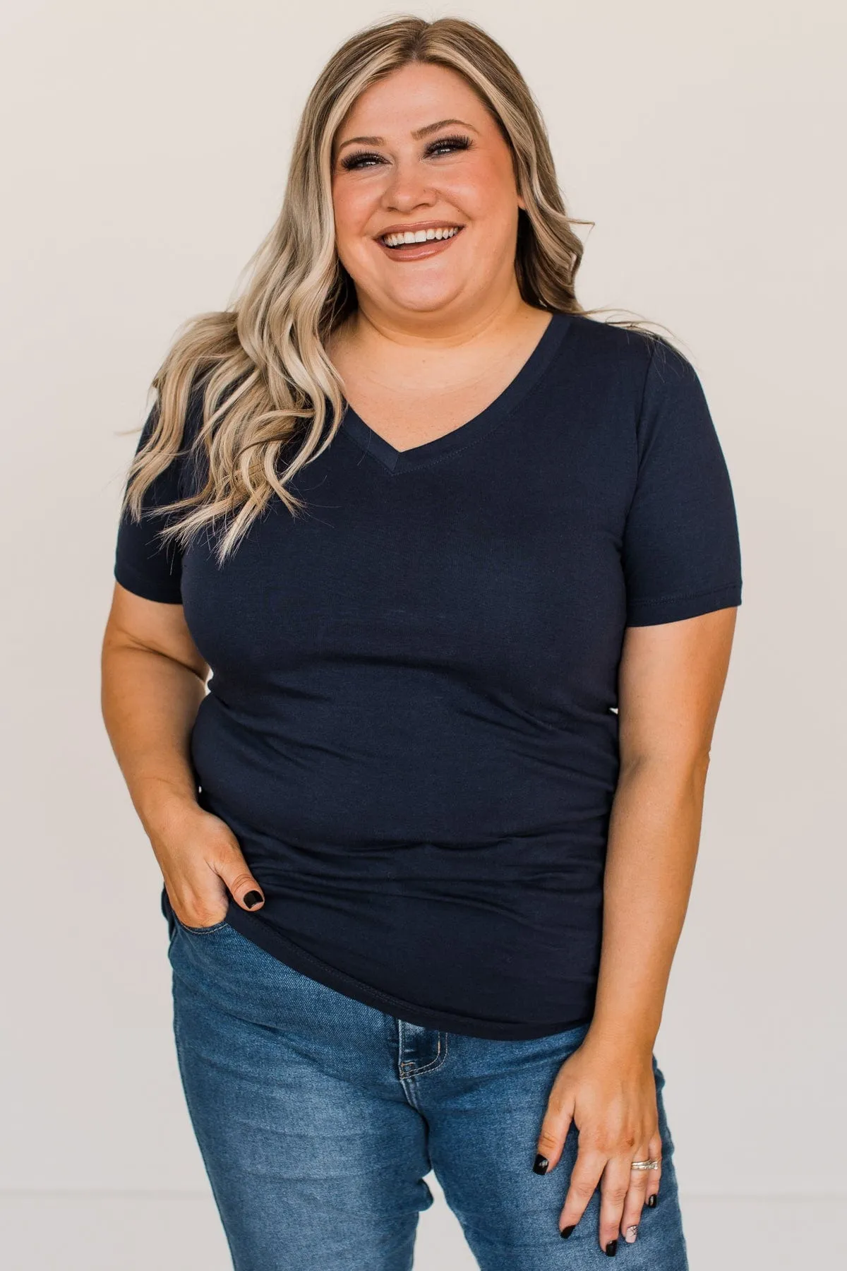 From The Moment We Met V-Neck Tee- Navy