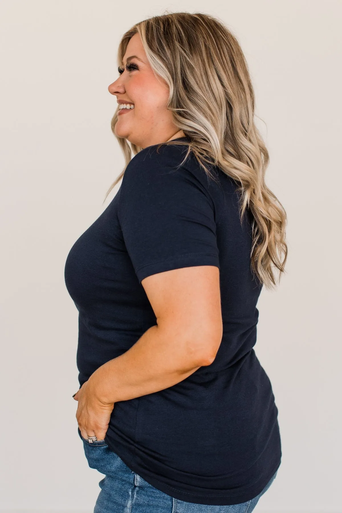 From The Moment We Met V-Neck Tee- Navy