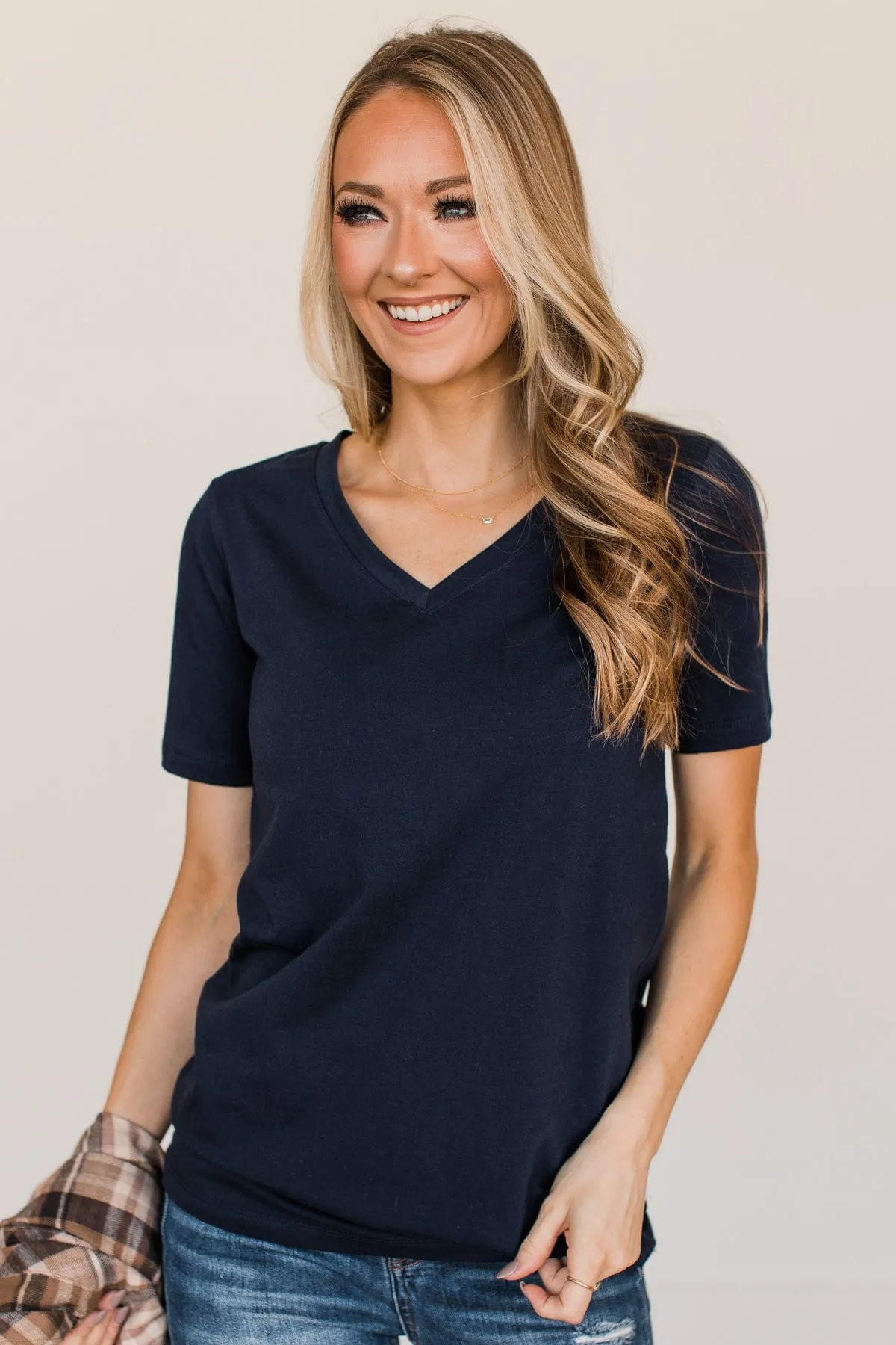 From The Moment We Met V-Neck Tee- Navy